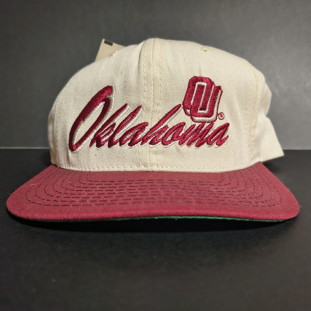 NWT Vintage OU Oklahoma Spell Out Red and White Snapback Hat Cap USA W3701OK